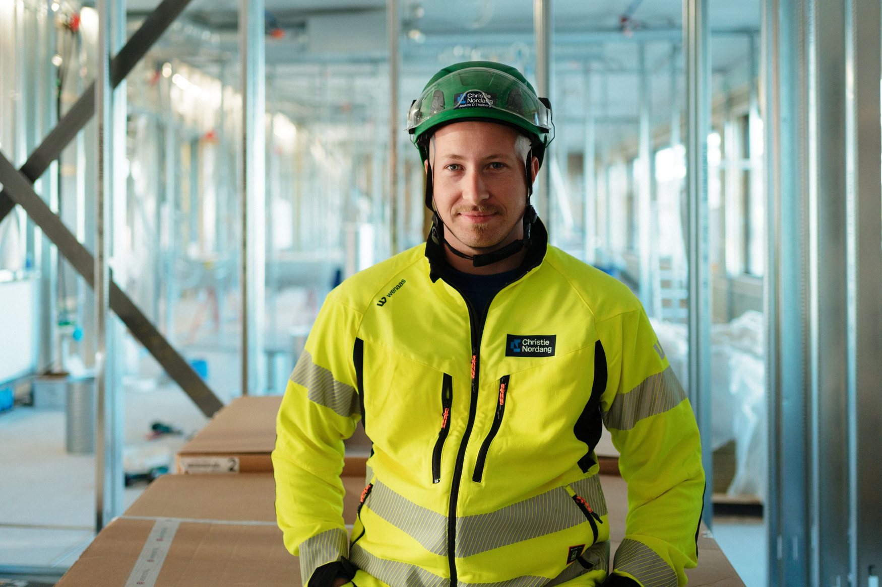 Environmental portrait of a Christie Nordang carpenter on site